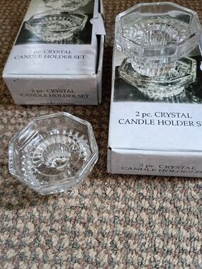 Crystal Candle Holder Set - Clear Glass